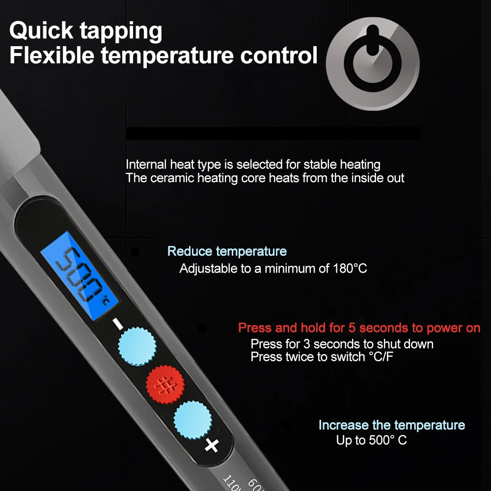 60W saldatore Protable regolazione digitale della temperatura 110V 220V riscaldamento interno in ceramica termica strumenti di saldatura elettronici