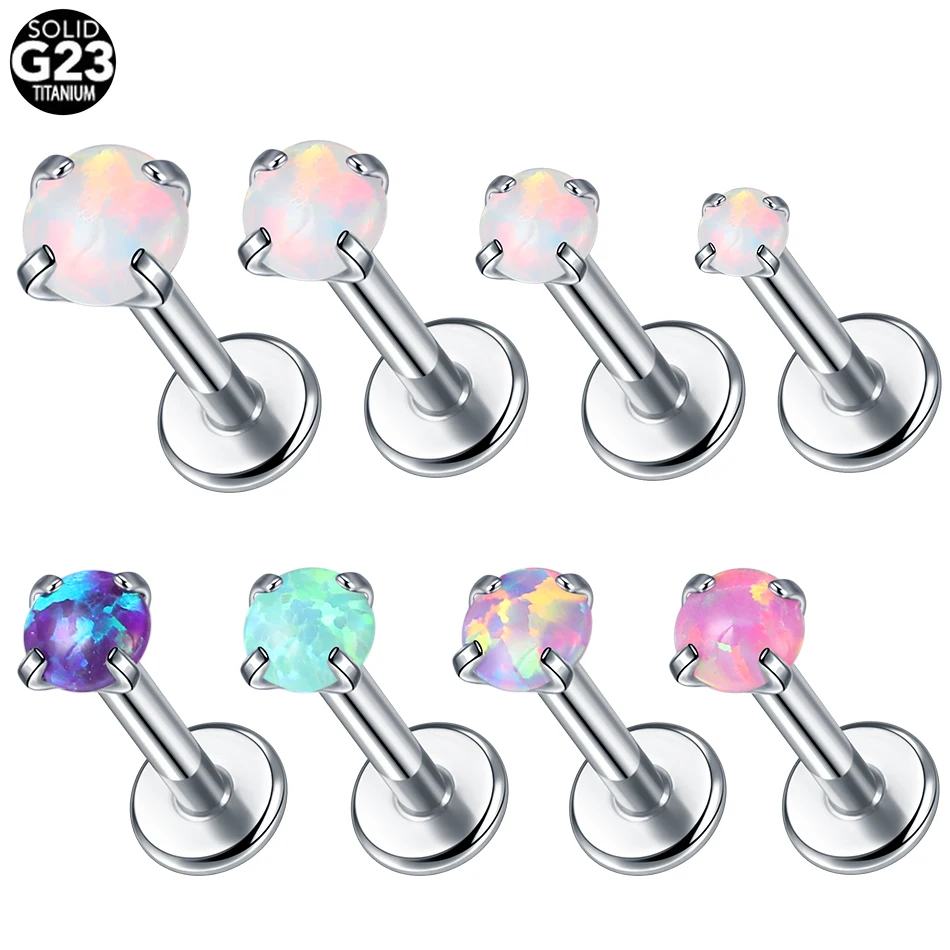 1pcs Titanium Opal White Labret Lip Piercing Prong Set Stud Earring for Women Cartilage Tragus Helix Lobe Piercings Body Jewelry