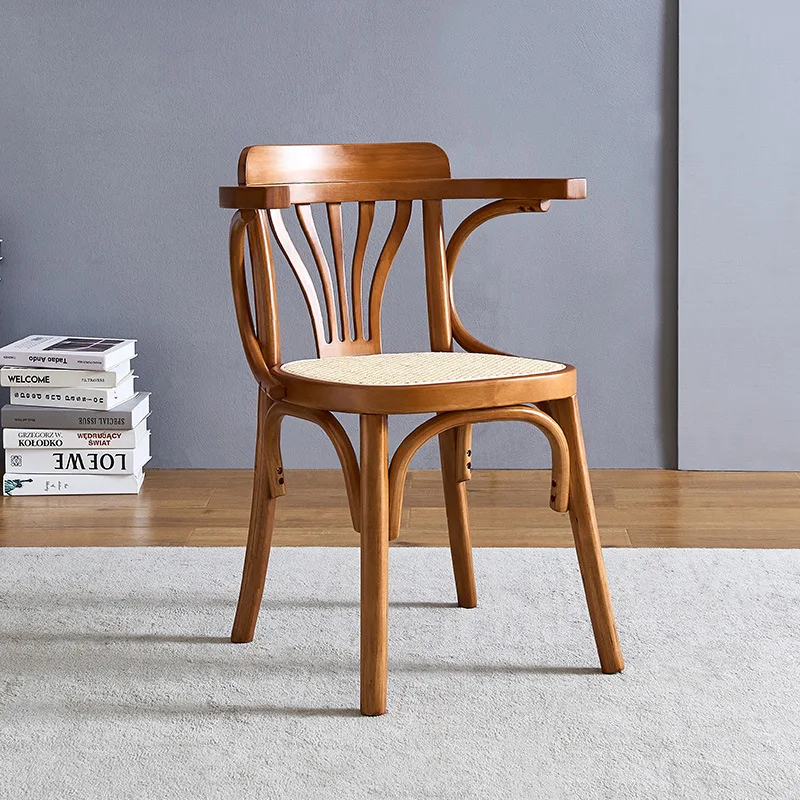 New Chinese style solid wood dining chair household simple armchair wabi hotel dining table chair restaurant rattan craft dining