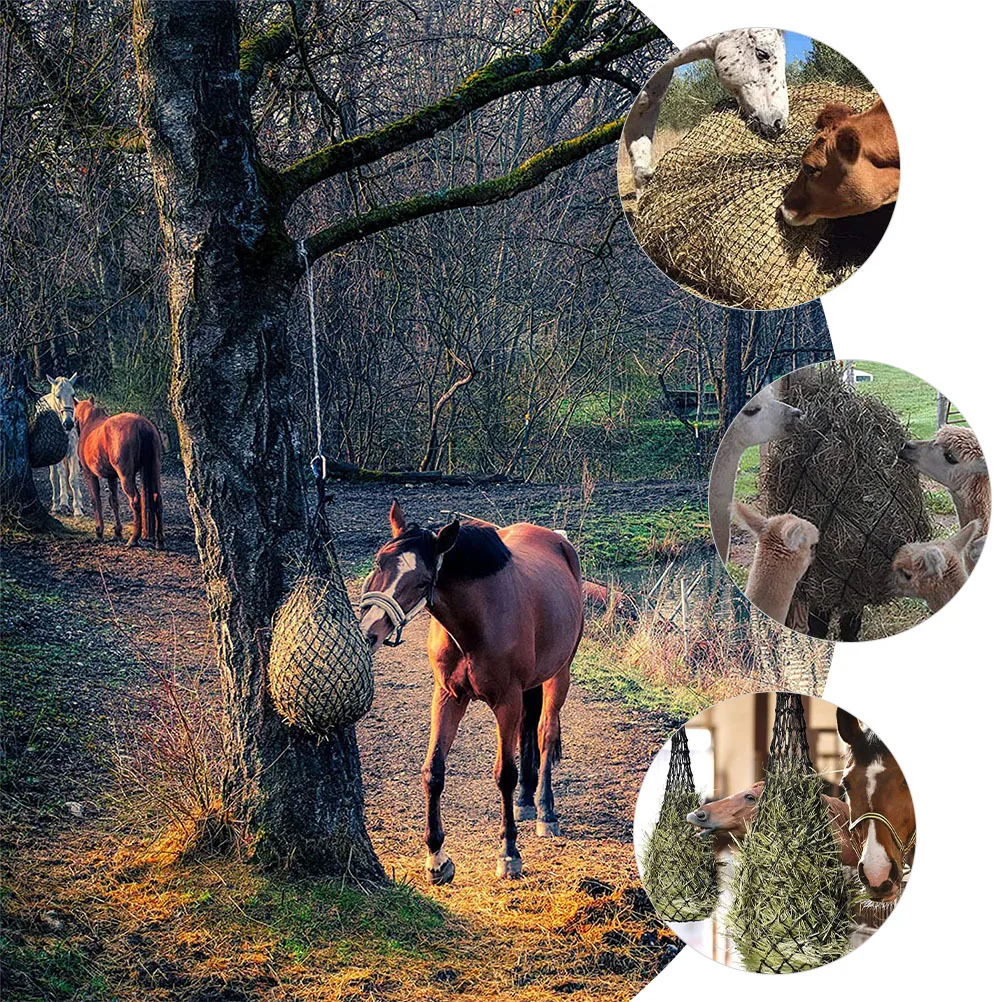 2 قطعة تغذية بطيئة شبكات قش الحصان أكياس معلقة متينة متعددة الوظائف كيس تغذية مستقر توفير تغذية تقليل النفايات