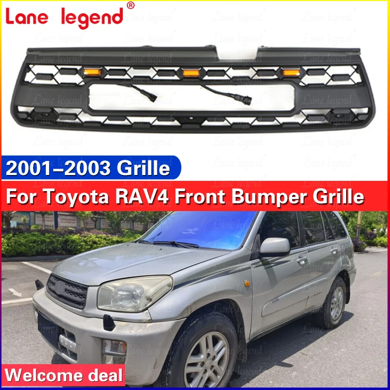 High Quality Modified Auto Grille Front Grille With Light Fits For Toyota RAV4 2001 2002 2003 Racing Grill Amber Lights