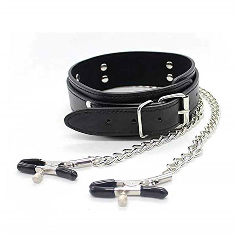 Cool Punk Choker Leather Neck Collar Nipple Clamp Breast Clip Chain Couples SM Sex Toys For Women 18 Adult Games Erotic Products