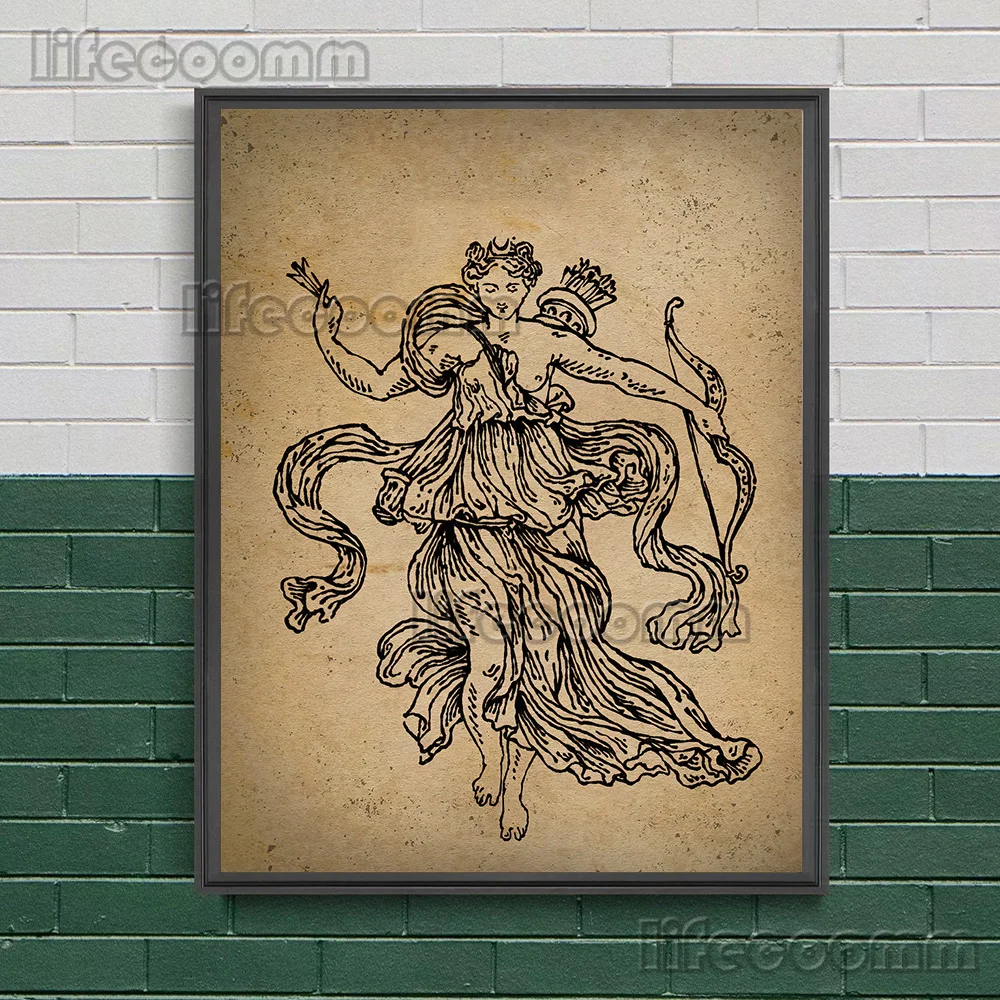 Fantasy Folk Myth Characters Vintage Wall Art Canvas Painting,Death,Angel,Elf,Skeleton Witch,Art Poster And Print Home Decor