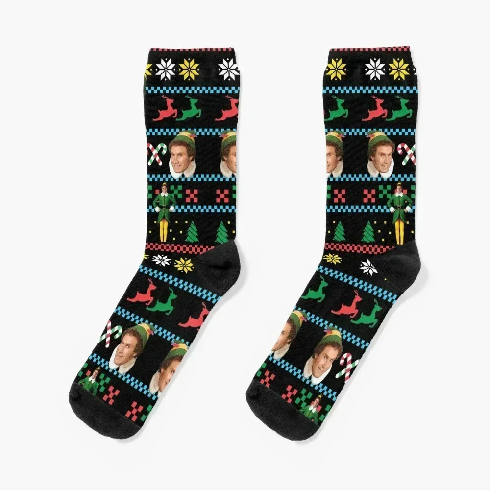 

Buddy The Elf Ugly Christmas Sweater Design Classic Xmas Movie Fun Gift Will Ferrell Socks with print Men's Socks Women's