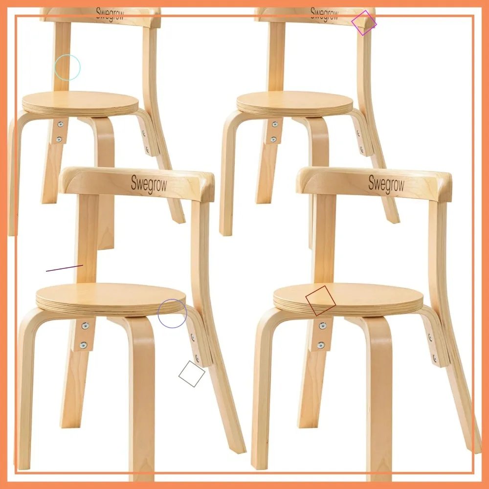 

Wooden Kids Chair, Toddler Chair for Table, Stackable Chairs for Family/Playroom/Classroom (Set of 4-Natural Wood)