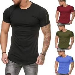 New Summer Men's O Neck T Shirt Fitness Bodybuilding Tshirt High Street Short Sleeved Zipper Casual Cotton Top Plus Size S-5XL