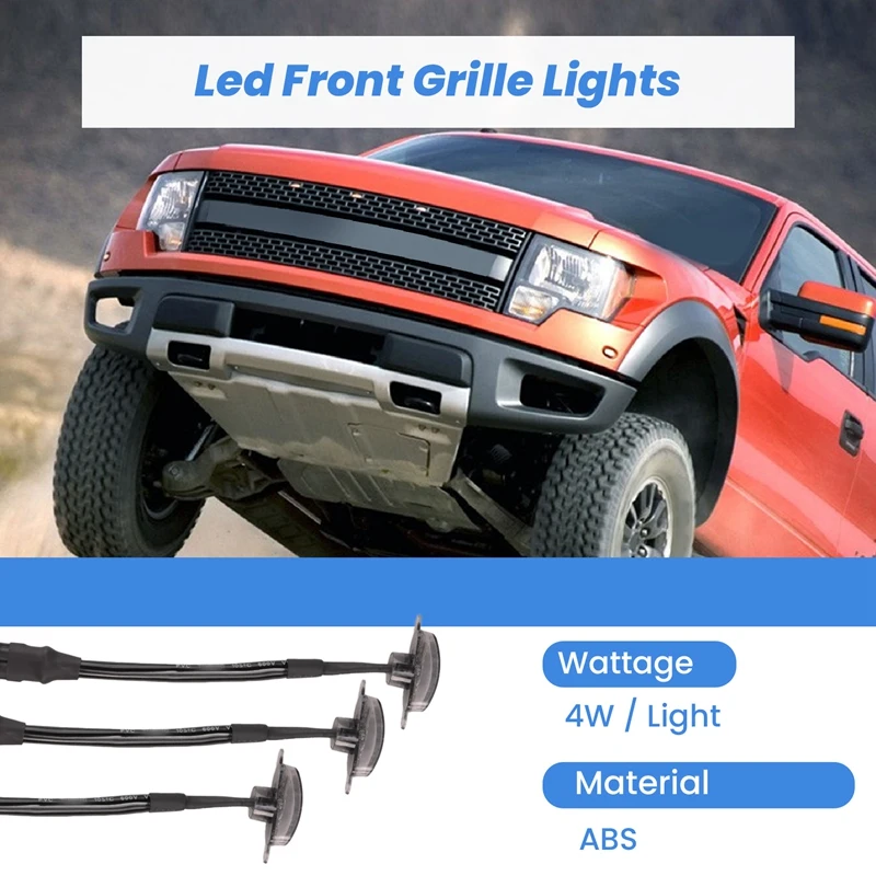 3 Pcs External Amber LED Lights Decoration, Led Front Grille Lights for 2004-2019 Grille Running Lamps-A10G