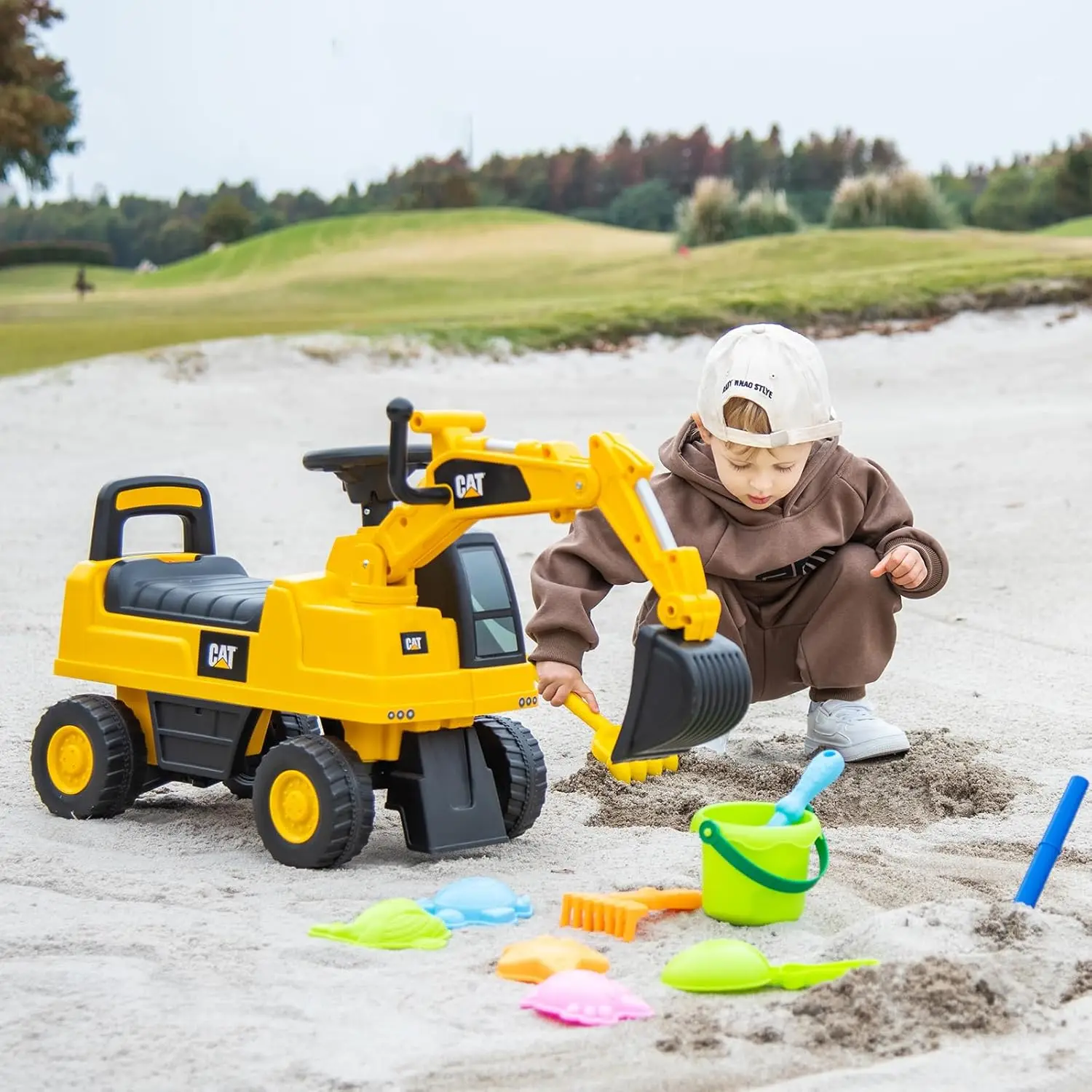 Driver's Cab Ride on Excavator w/Rotatable Digging Bucket Under-seat Storage Ride on Toys for Toddlers 1-3 Gift