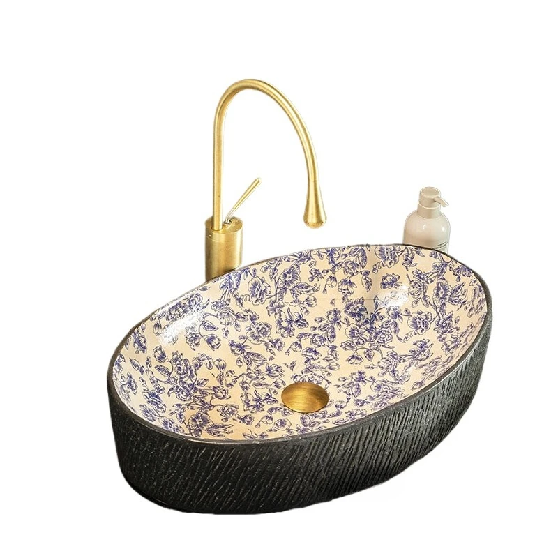 

Blue and white wash basin balcony outdoor courtyard retro countertop basin bathroom washbasin