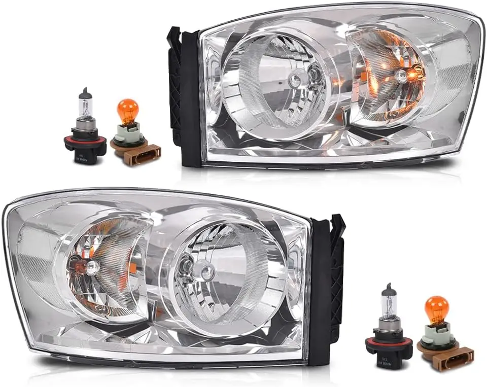 

Headlights Pair Set of 2 Compatible with Dodge Ram 1500 Truck 2006-2008/Fit Dodge Ram 2500 3500 Truck 2006-2009 Clear Lens Chrom
