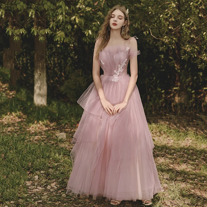 Vestido francês longo da menina, Vestido Festival da menina, Casamento dama de honra dança graduação vestido, Elegante, Doce, Rosa, Novo, 2024