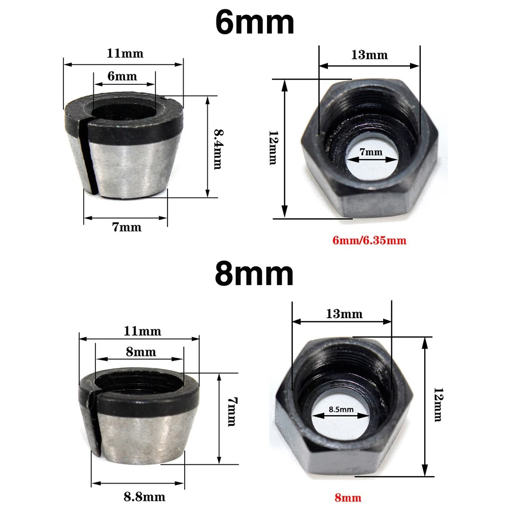 5Pcs 6mm 6.35mm 8mm Collet Chuck Adapter Engraving Trimming Machine Lathe Chuck Trimmer Electric Router Bit Collets