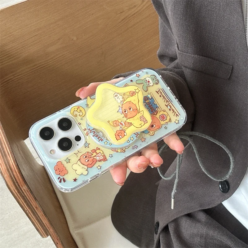 Kawaii الكرتون ستار الطفل المغناطيسي قضية الهاتف آيفون 17 برو 15 14 16 برو ماكس غطاء مع حامل اهتزاز ل Magsafe