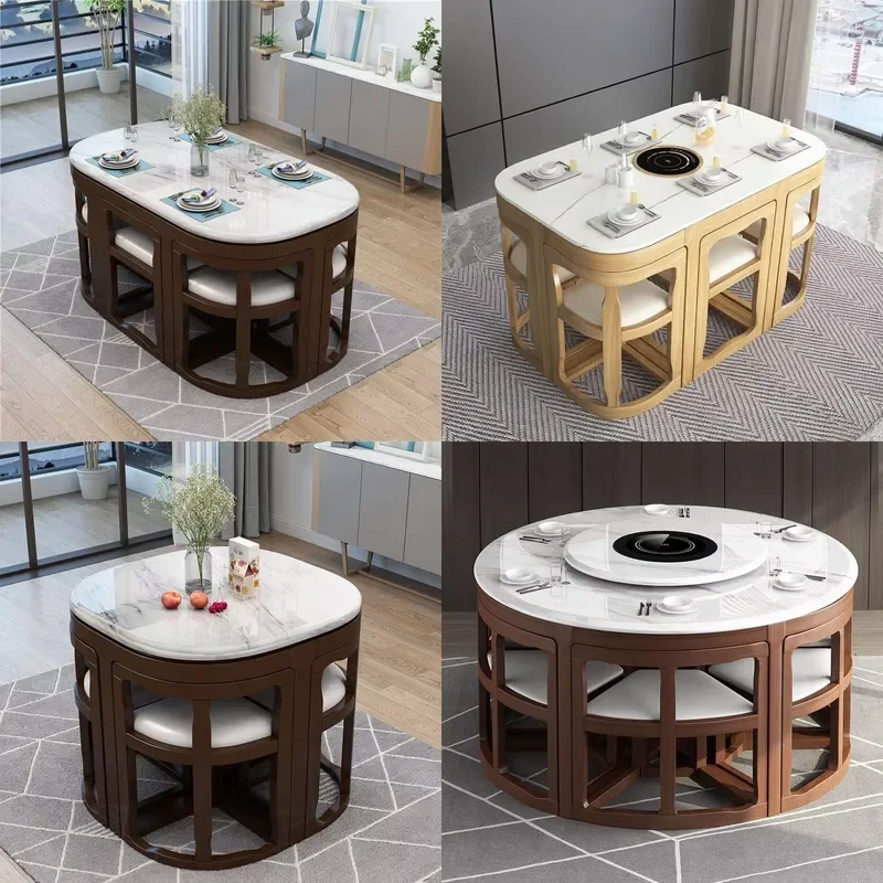 Modern Square Marble Top Dining Table Set with 4 or 6 Chairs Luxury Home Furniture Kitchen Room Decor High Quality Fast