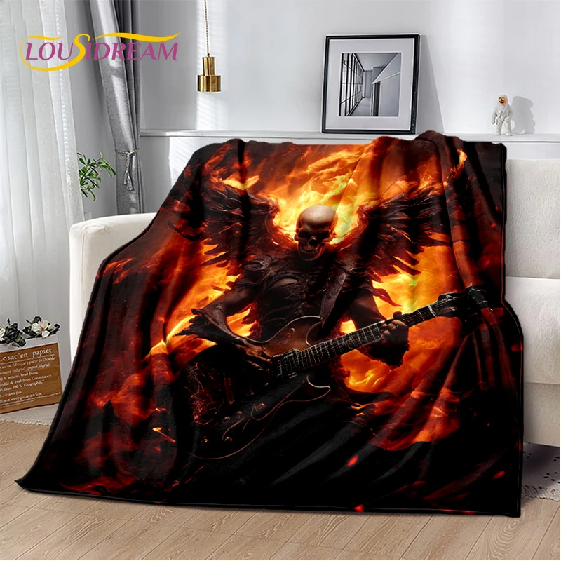 Classical Skull Electric Guitar Music Instruments Blanket,Soft Throw Blanket for Home Bedroom Bed Sofa Picnic Cover Kids Gift