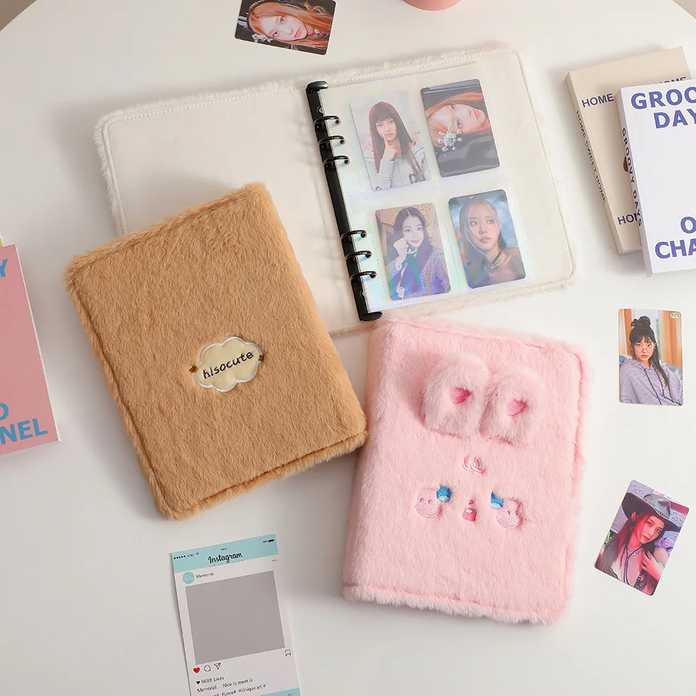 MINKYS Kawaii Fluffy Cat Bear A5 Kpop Photocard Binder Collect Book Idol Photo Card Holder Photocard Album Stationery