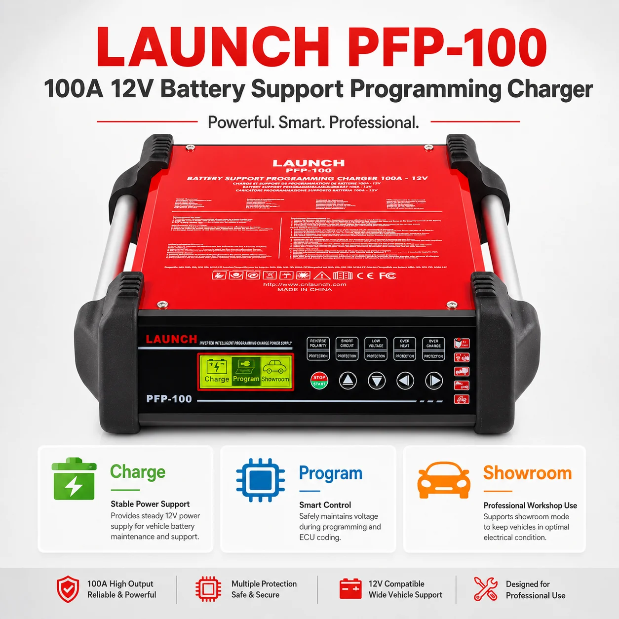 Launch PFP100 PFP-100  Programming Flash Power Diagnostic Battery Charger and Maintainer  For Cars, Trucks, Boats, Tractors