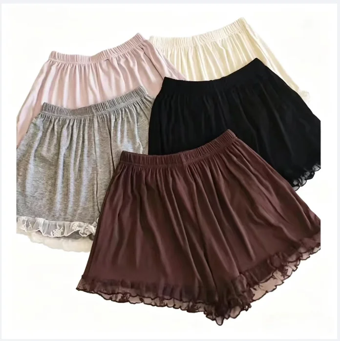 Women's Summer Lace Underwear Female Thin Soft Satin Knickers In Loose Safety Pants Lady Ice Silk Comfort Home Shorts