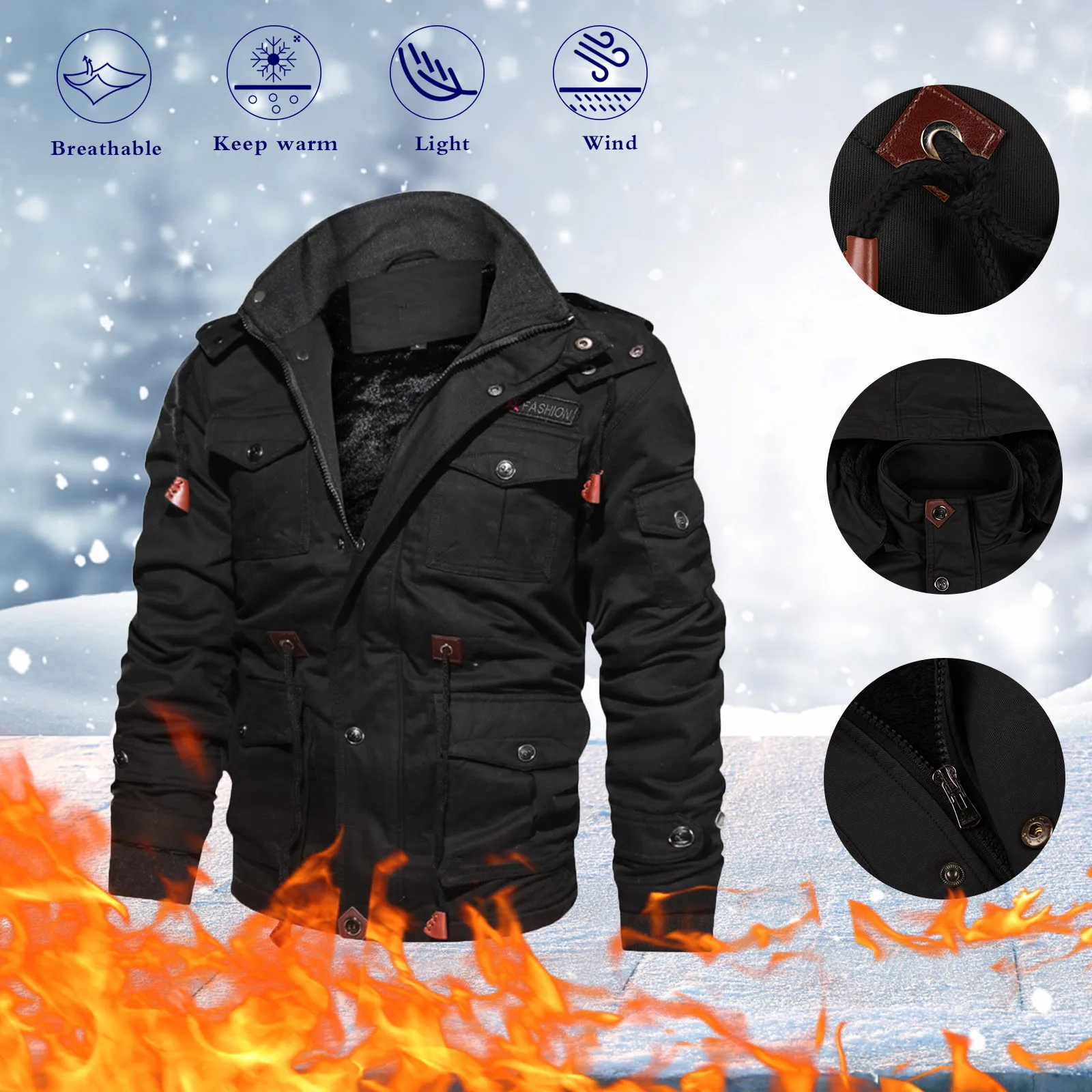 Herren Winter große Outwear Kapuze Jagd für Männer 3xl Herren mit Kapuze hohe Kapuze Winter Männer lange Jacke Männer Regen für Männer