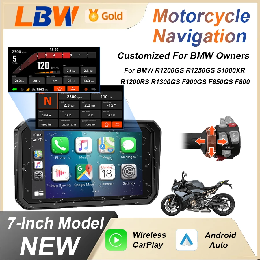 

7 inch motorcycle dashcam GPS navigation Carplay Android Auto IPX7 display Fit For BMW R1200GS R1250GS F800 F900