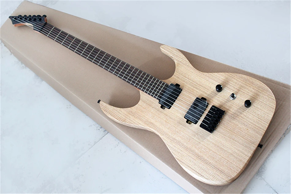 Flyoung Natural Wood Color Electric Guitar with Black Hardware,Rosewood Fingerboard,Offer Customize