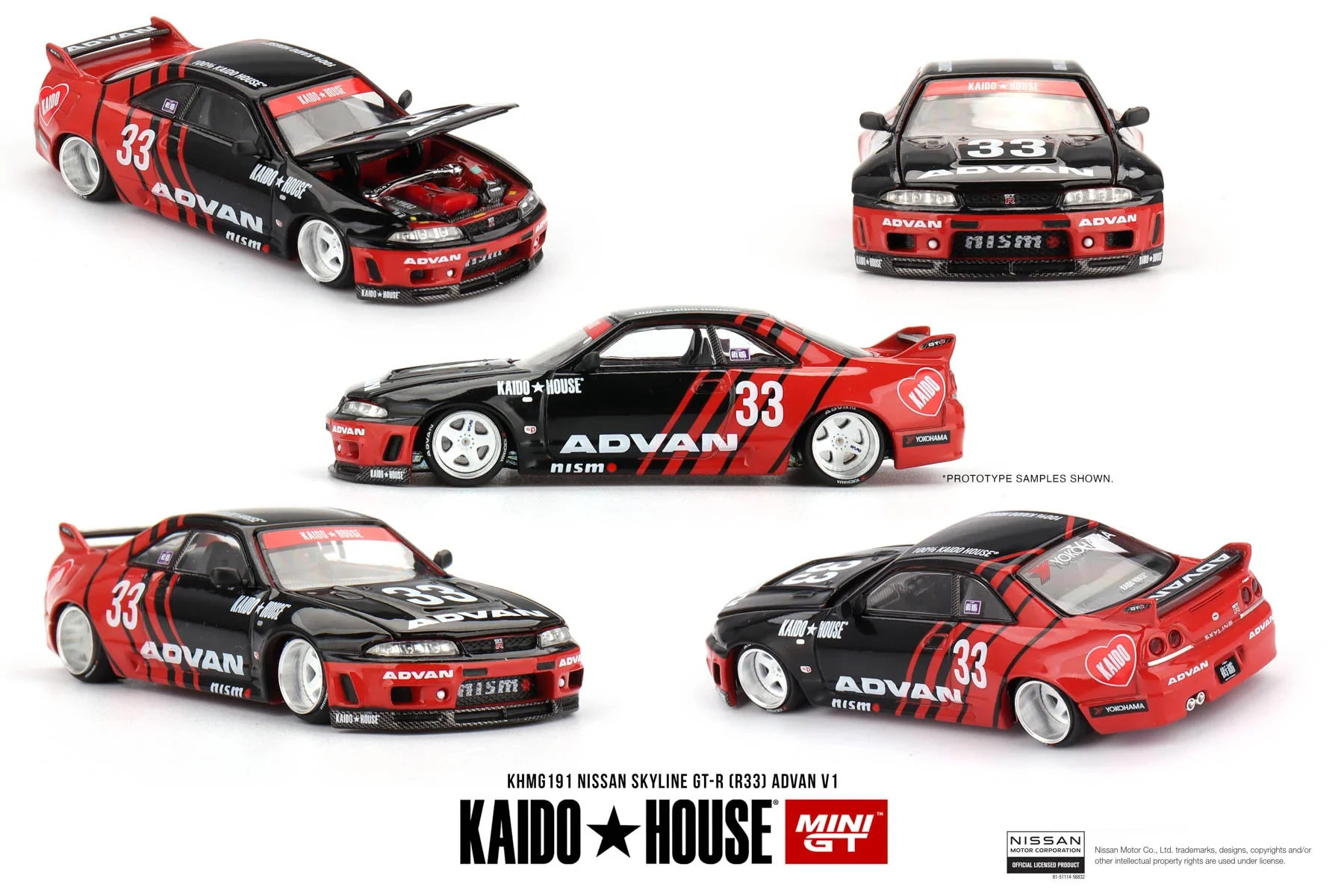 Kaido House x MINI GT KHMG191 1:64 Nissan Skyline GT-R (R33) ADVAN V1 Diecast Model Car In Stock Ready To Ship