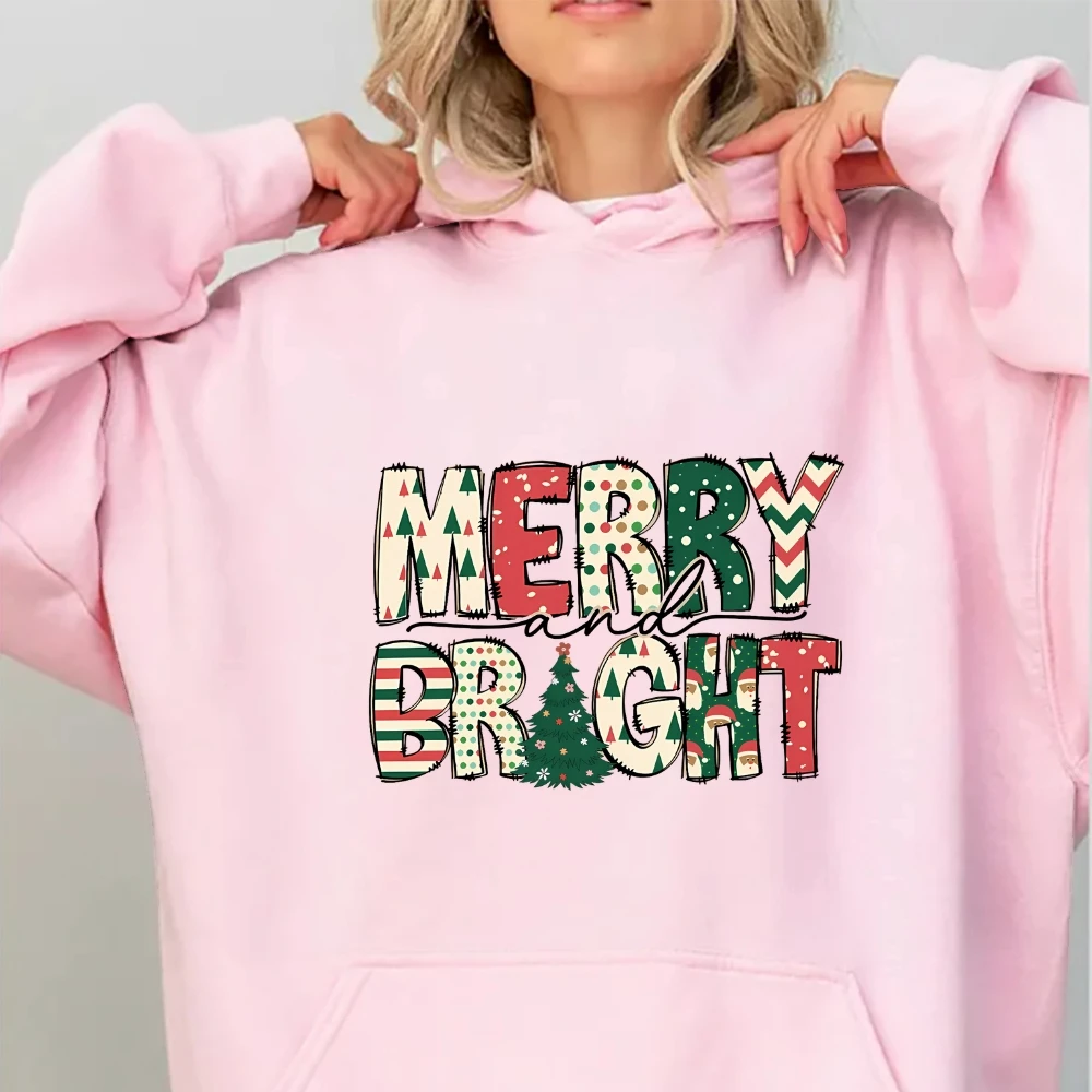 Merry Bright-Top estilo Y2K para mujer, sudadera gráfica a la moda, jersey informal, ropa deportiva de manga larga con cuello redondo, regalo de Navidad