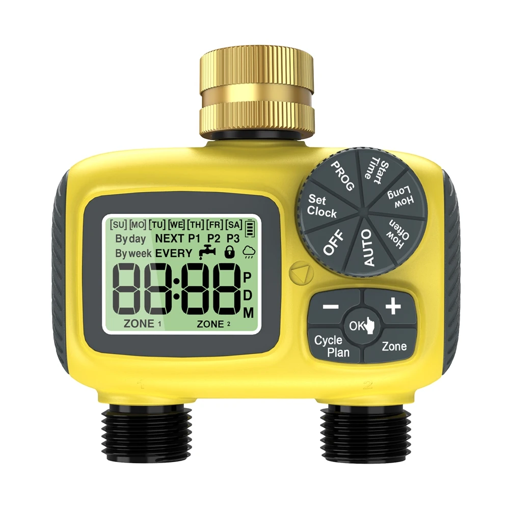 

B45C Irrigation Controller With Dual-Zone Timing, LCD Display, Child Safety Lock, And Rain Delay For Garden Watering Systems