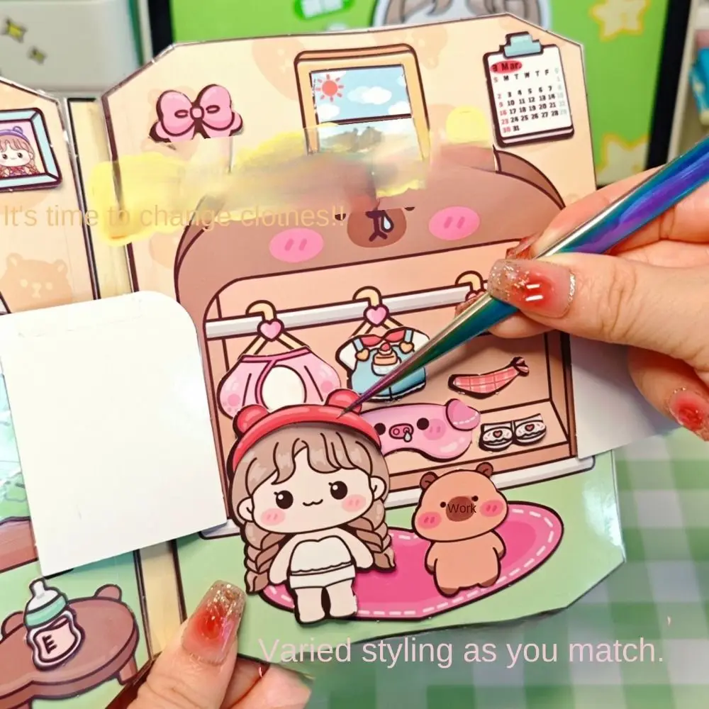 手作り素材DIYピンチブック早期学習モンテッソーリカピバラ静かな本ピンチデザイン漫画3Dステッカーブック