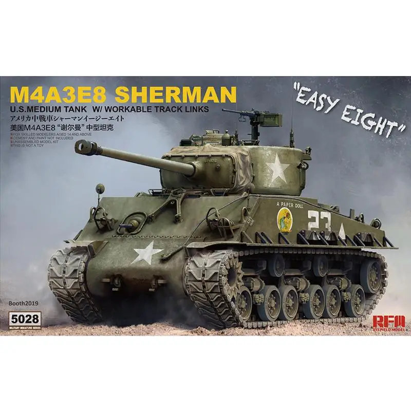 

Rye Field Model RFM RM-5028 1/35 M4A3E8 Sherman "EASY EIGHT" w/Workable Track Links & Torsion Bars model Kit