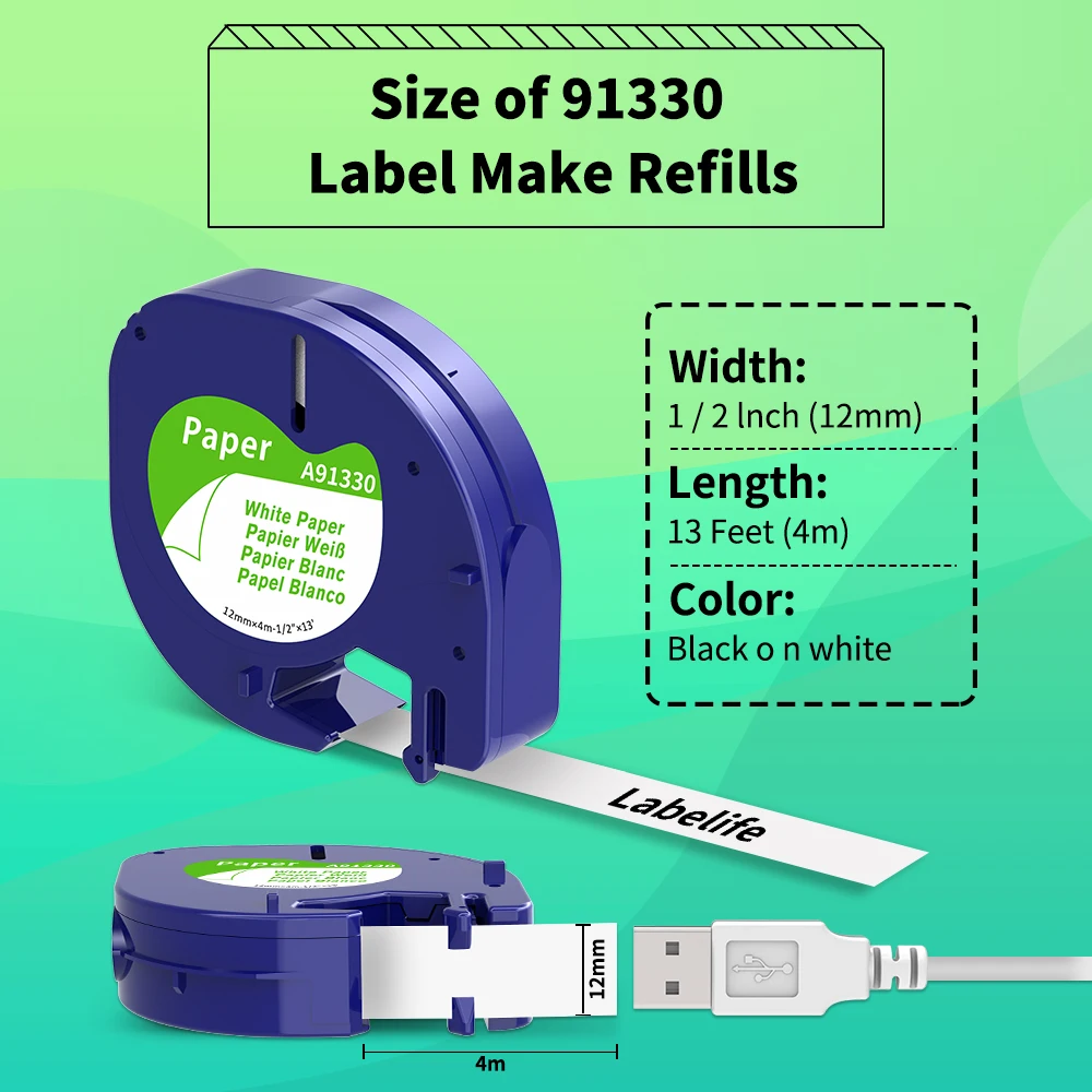 5-20 sztuk 91200 91330 kompatybilna taśma etykietowa DYMO LetraTag papierowa biała 12 mm x 4 m 10697 dla Plus LT-100T LT-100H 200B QX50 Label Maker