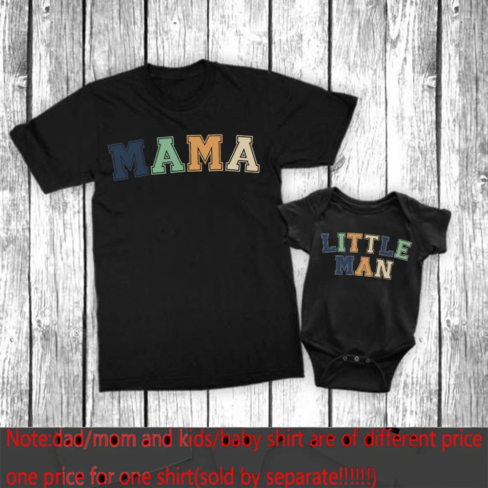 Mama Little Man Printed Family Matching Clothes Mother & Son Short Sleeve Outfit Shirt Fashion Mom Boy T-shirt Tops Baby Bodsuit