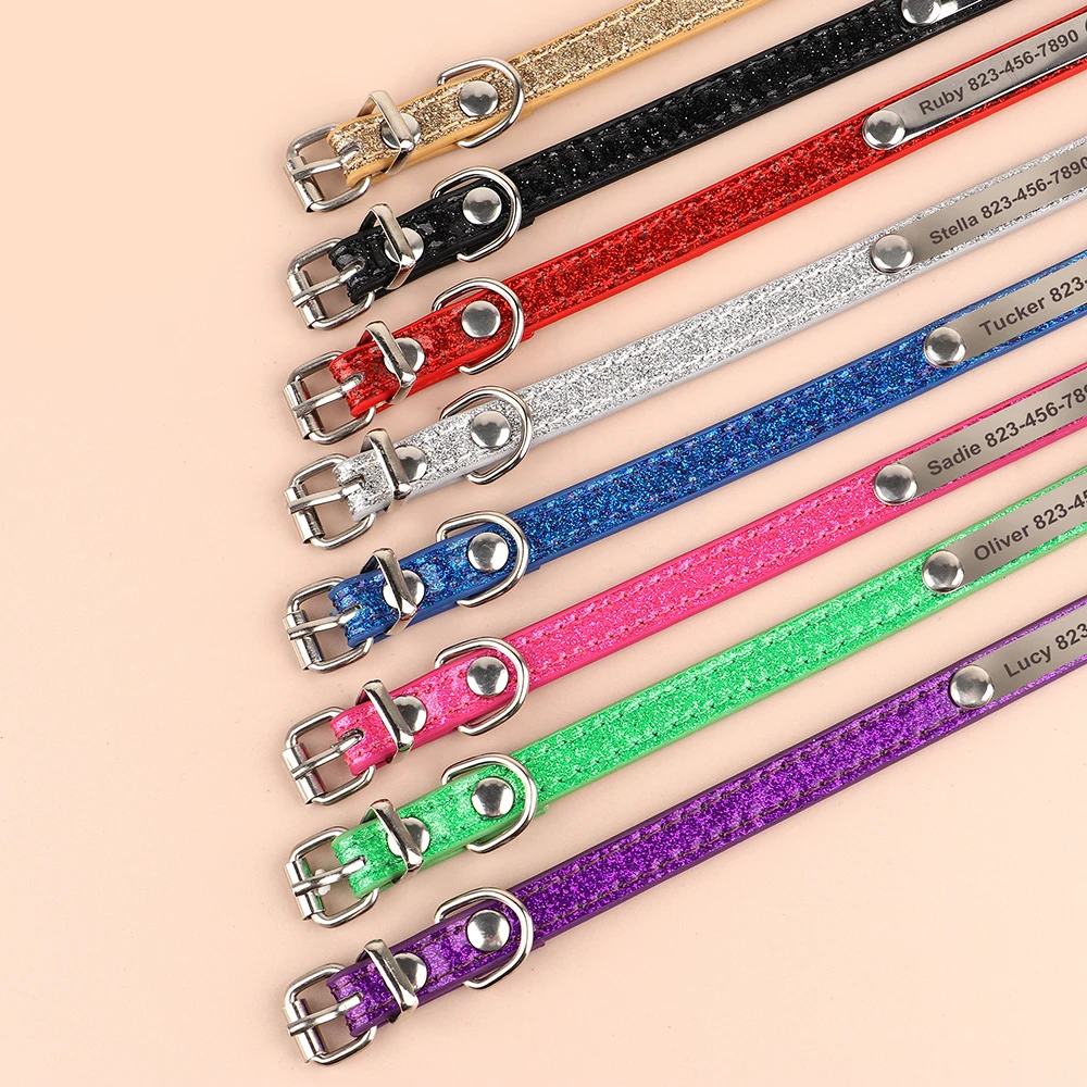 Benutzerdefinierte Katzenhalsband Bling Leder Haustier Katzenhalsbänder personalisierte geschnitzte Kätzchen kleine Hunde Welpen Halskette mit graviertem ID-Namensschild – Detail 6
