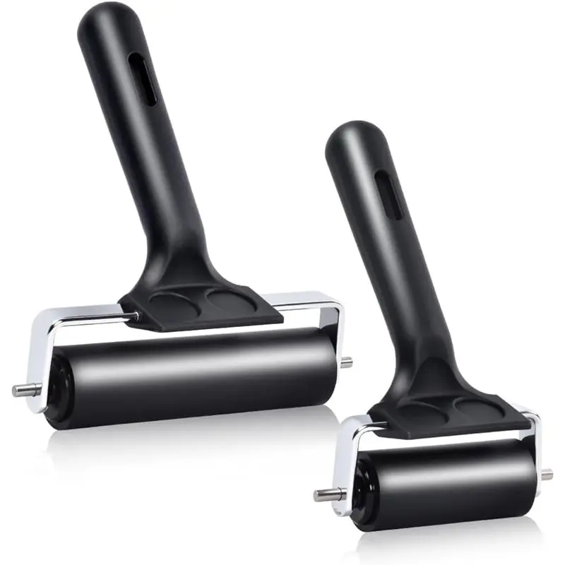 A69efor Printmaking, Inking Gluing Application Stamping Wallpaper Tool- 2Pcs Hard Rubber Brayer Rollers(4 Inch& 2.2 Inch)