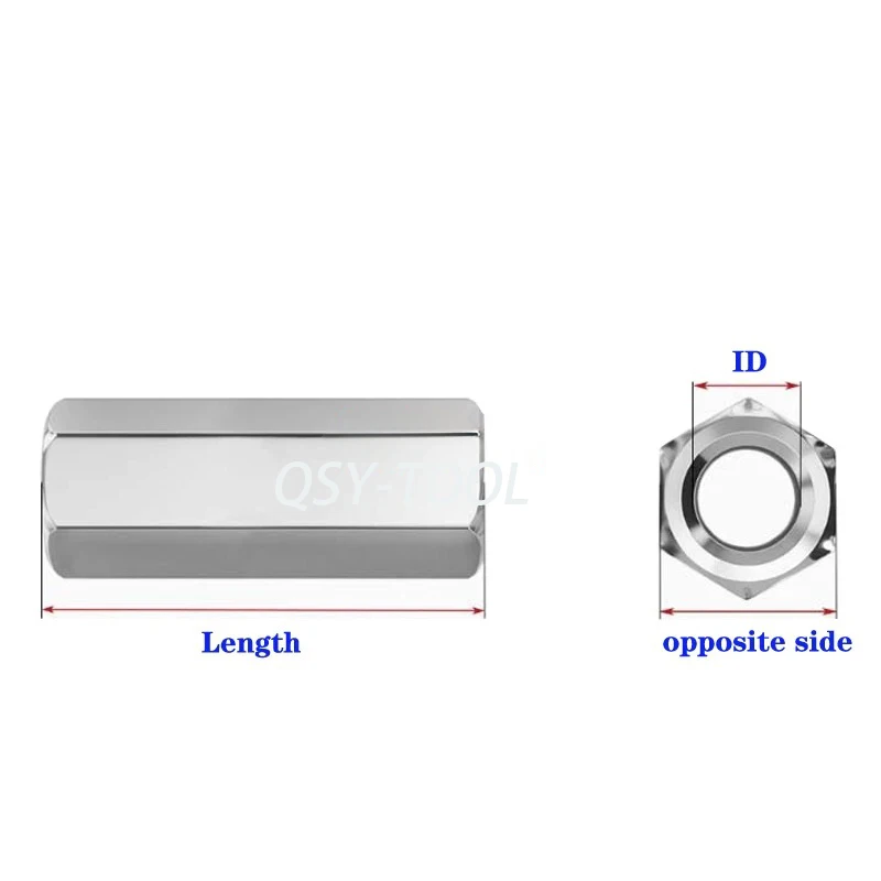 304 Stainless Steel Lengthen Hex Column Joint Coupling Nut Connect Standoff Hexagon Extended Nuts Thread Rod Screw Cap M5~M16