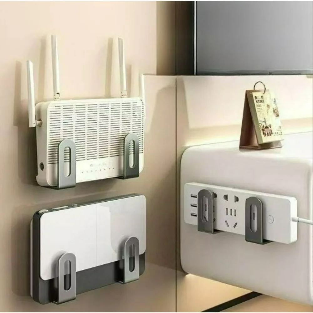 2pcs Punch-Free Wall Mount Router Holder, Set-Top Box & Optical Modem Storage Shelf, WiFi Bracket Organizer