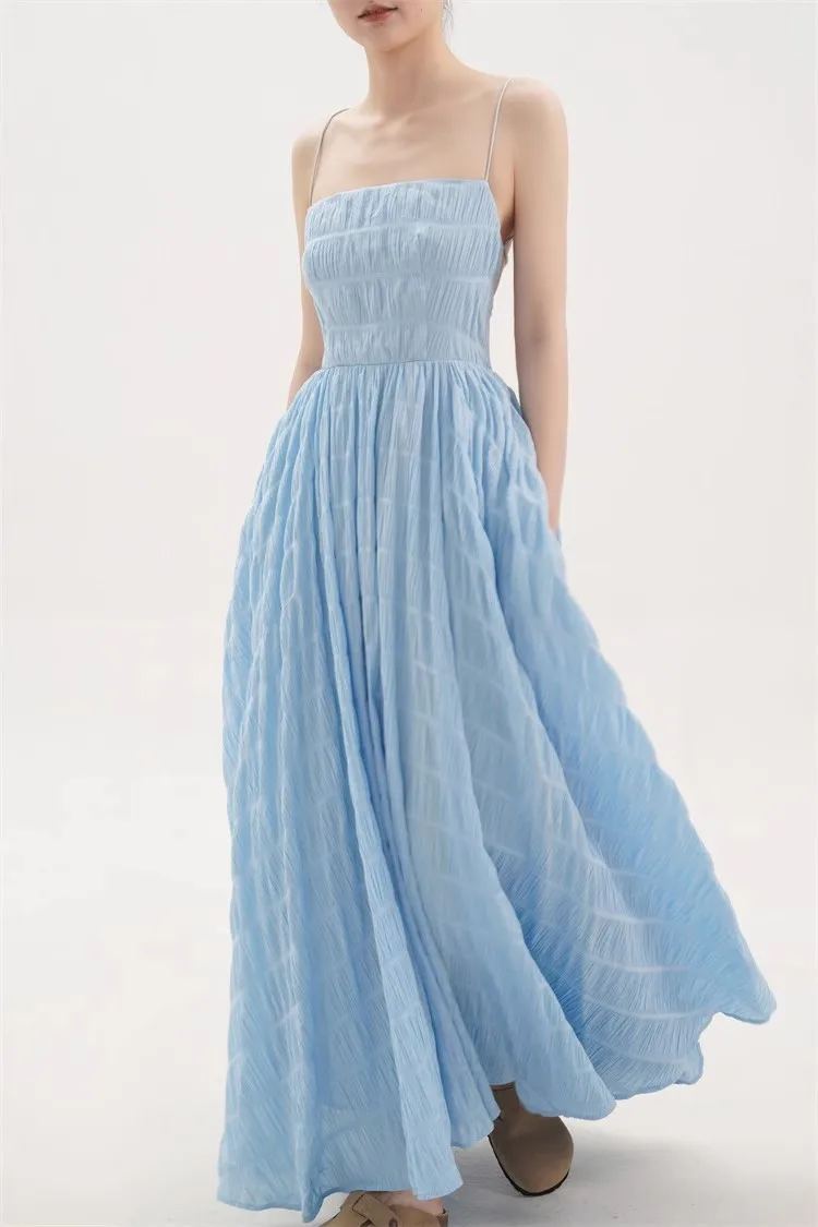 

Blue Backless Elegant Women Dress Summer Spaghetti Sleeveless Dresses Bodycon Holiday Party Vacation Long Vestidos Lady White