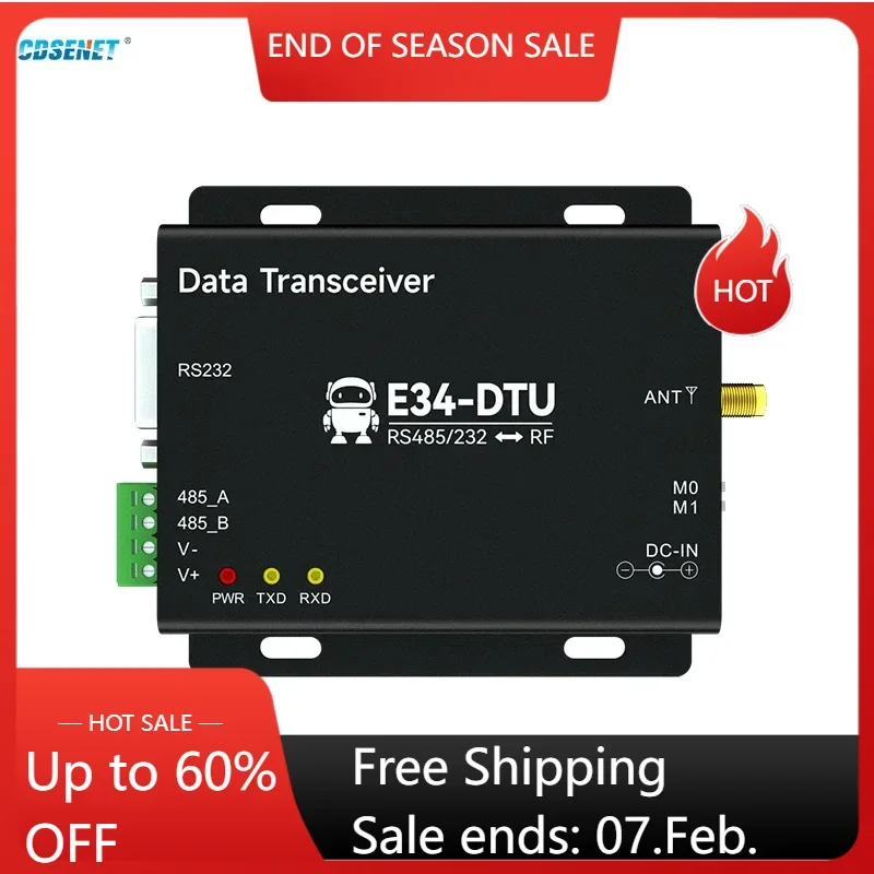 Беспроводной приемопередатчик IoT 2,4 ГГц CDSENET E34-DTU (2G4H27) 27 дБм 5 км RS485 RS232 Автоматическая частота Высокая скорость