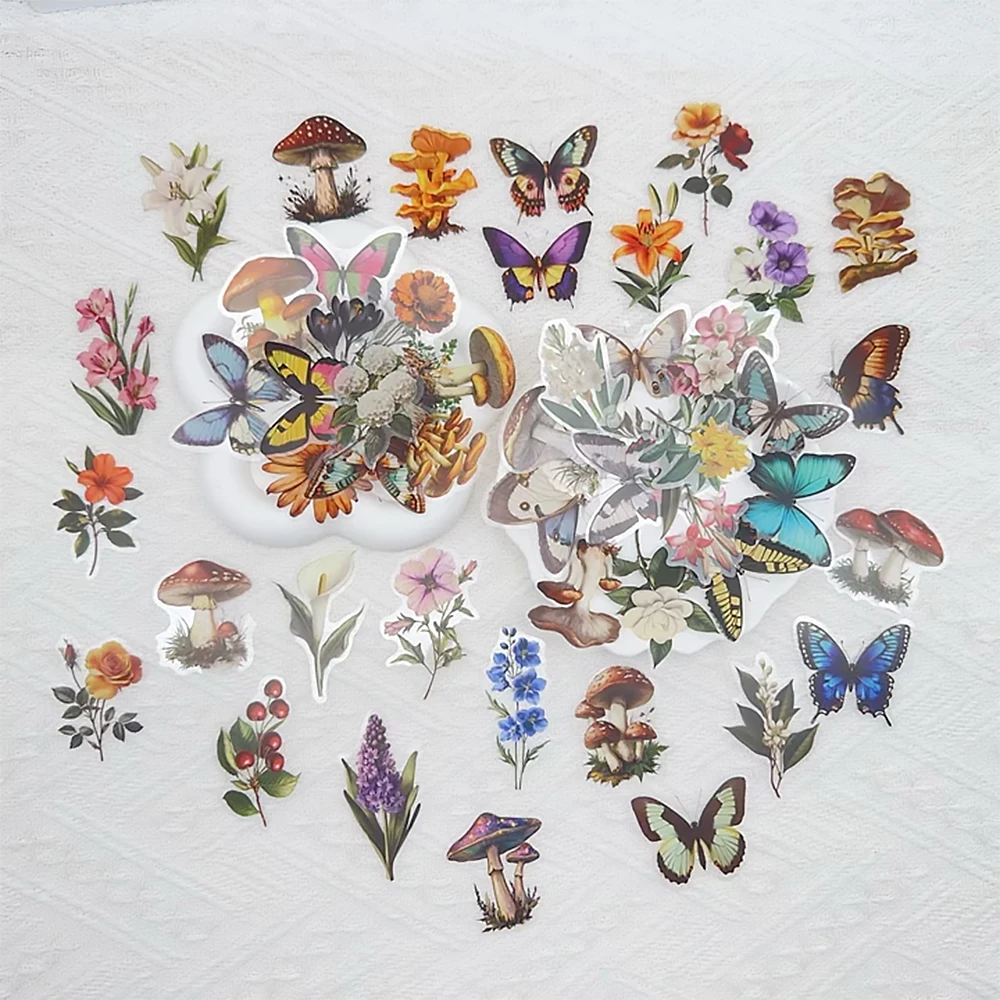 

50 шт. ретро гриб растение бабочка прозрачные ПЭТ граффити наклейки для телефона альбом для скрапбукинга Чемодан гитара DIY эстетические наклейки