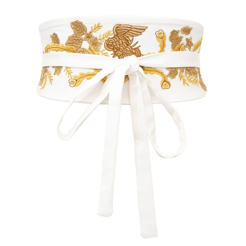 Cinturilla bordada Vintage para mujer, cinturón ancho japonés, banda de cintura Obi, cinturón bohemio, cinturones de tela para vestido