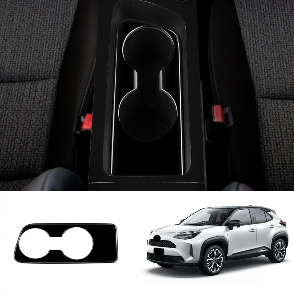 Car Glossy Black Center Console Water Cup Holder Decoration Cover Trim Stickers for Yaris 2021 2022