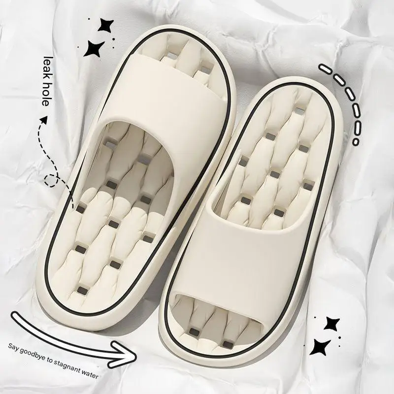 Zapatillas de casa de baño con plataforma gruesa para mujer, chanclas antideslizantes de verano 2024 con suela suave a la moda, tobogán de interior