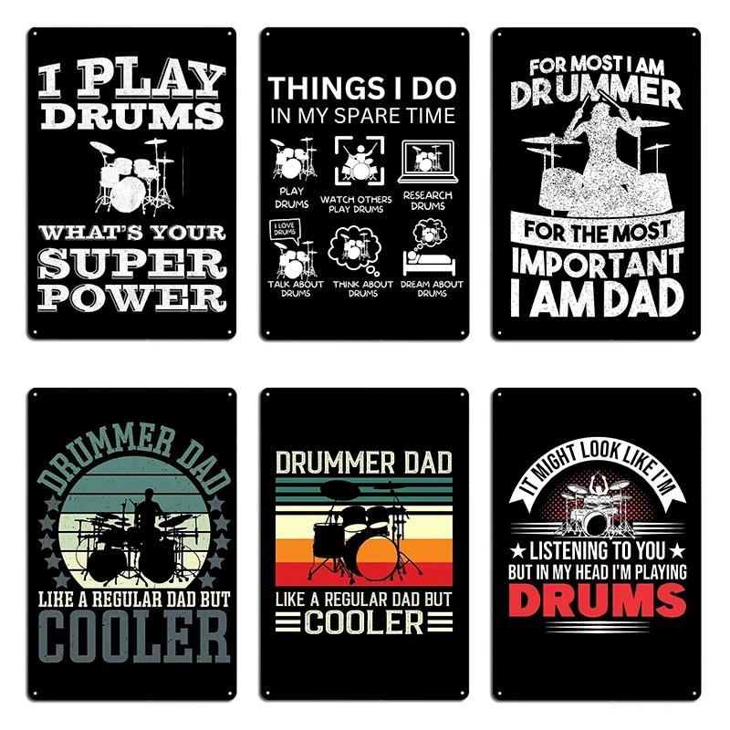 Drummer Dad Like a Regular Dad But Cooler I Play Drums Metal Plaque Wall Mural Living Room Home Printed Tin Sign Poster