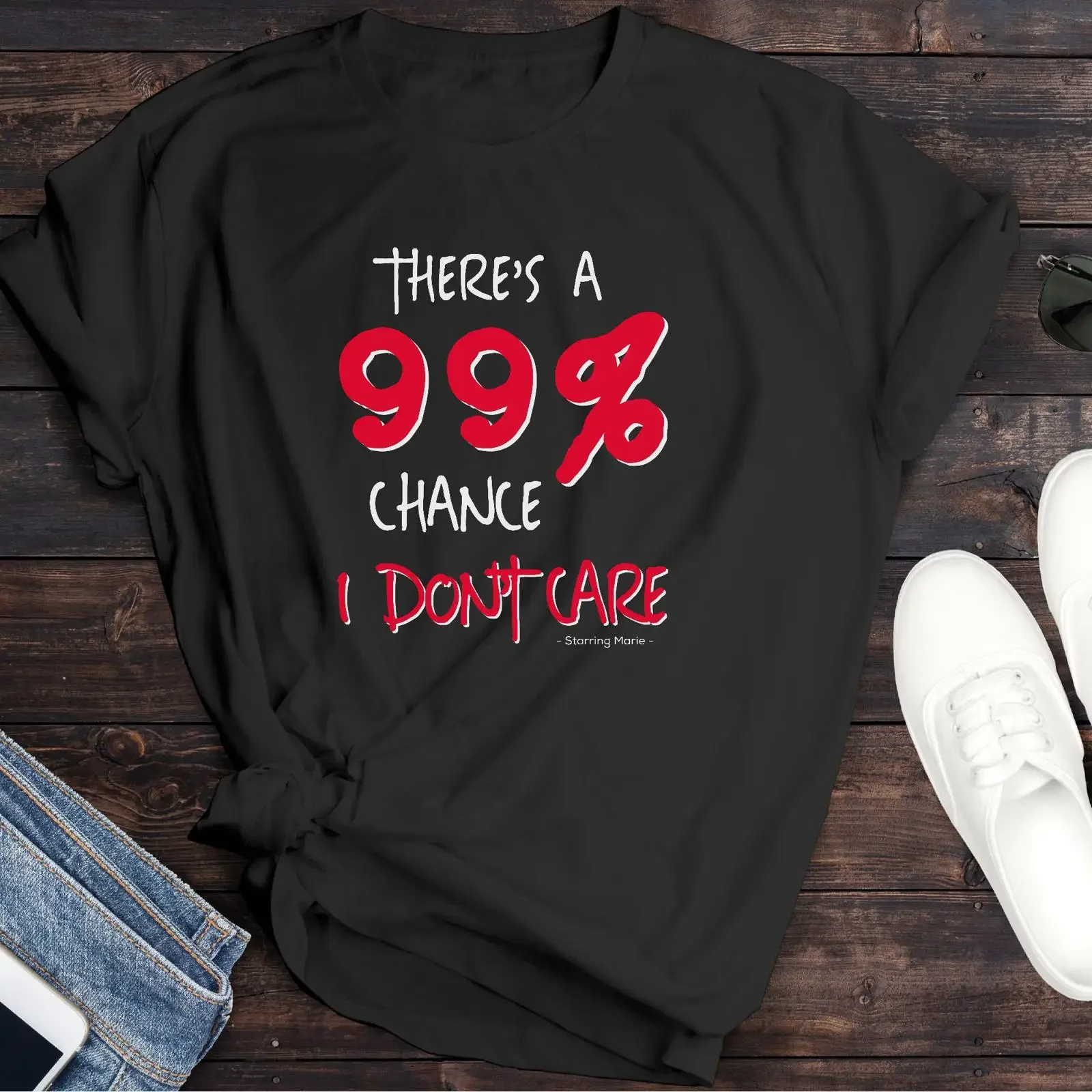 There's A 99 Chance I Don't Care Funny Sarcastic T Shirt Casual Sassy  vintage Washed graphic Unisex Comfortable streetwear