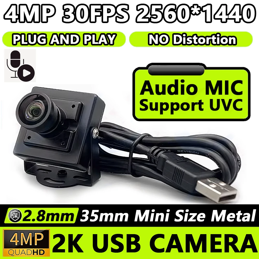 

4MP 2K 2560*1440 30fps Мини-USB-камера Веб-камера с микрофоном Объектив 2,8 мм UVC Plug and Play для ПК Видео Прямая трансляция встреч
