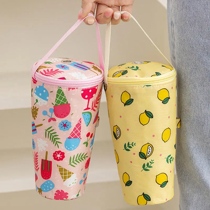 Portabicchieri da tè al latte per cartoni animati, tenuto in mano, isolato, per conservare la freschezza, borsa per tazze portatile, attrezzatura da campeggio all'aperto, viaggi, picnic, feste in spiaggia