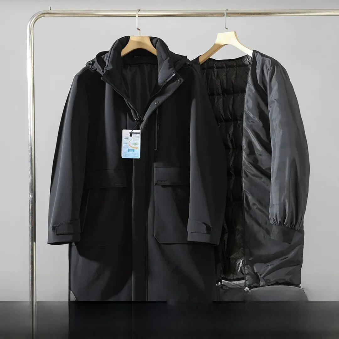 

Высококачественная футболка в одном со съемным пухом, внутренняя мужская куртка средней длины с капюшоном, водонепроницаемая, ветрозащитная, на открытом воздухе, на молнии, Clo...