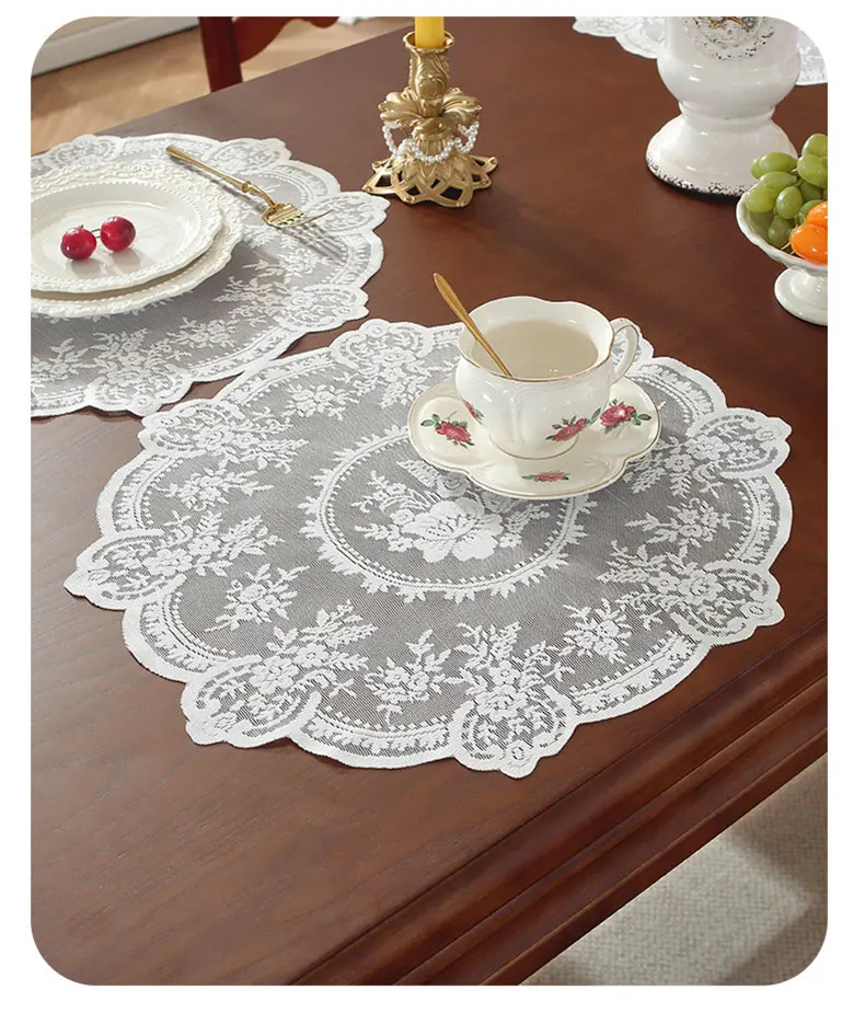 Tischsets aus Spitze, Waschbare Einzelne Runde Tischunterlage, Dekorative Platzierung für den Esstisch, Tischdekoration, Tischuntersetzer für Tassen – Detail 7