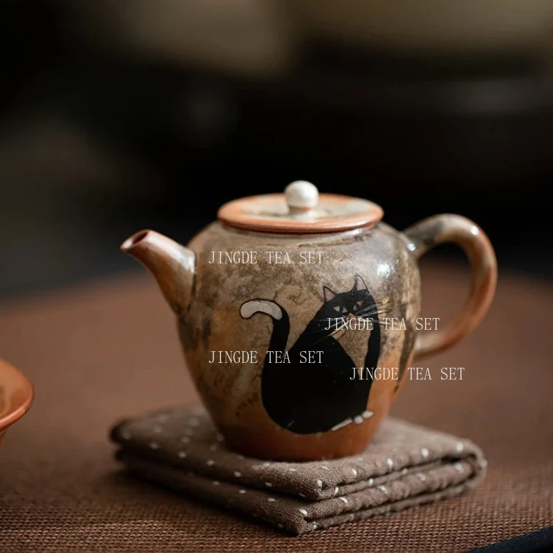

130ml Japanese ceramic teapot semi handmade gold-plated cat tea drinking pot Kung Fu ware tea kettle