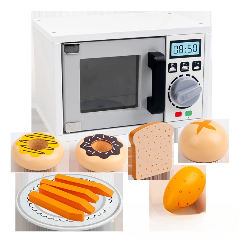 Diy Wooden Simulation Oven Puzzle Kitchen Toy Miniature Food Doll House Accessories Montessori Board Games Interactive Toys Gift